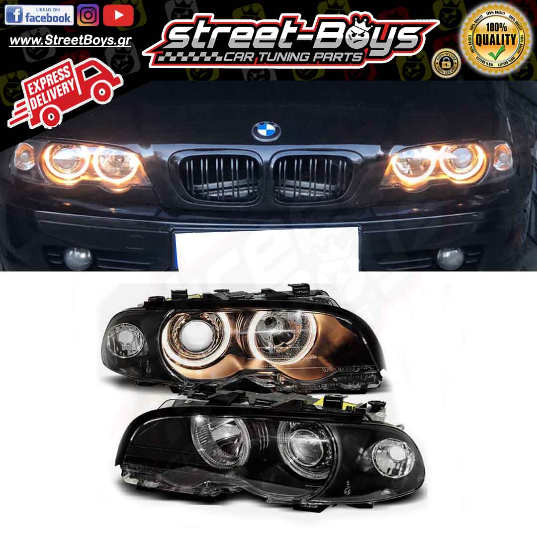 ΜΠΡΟΣΤΑ ΦΑΝΑΡΙΑ ΜΑΥΡΑ ANGEL EYES BMW E46 COUPE (1999-2003) - Image 2
