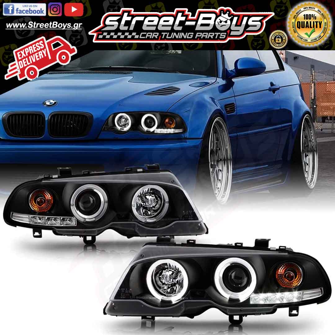 ΜΠΡΟΣΤΑ ΦΑΝΑΡΙΑ ΜΑΥΡΑ ANGEL EYES BMW E46 COUPE (1999-2003)