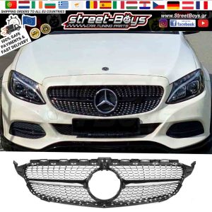 ΜΑΣΚΑ ΠΡΟΦΥΛΑΚΤΗΡΑ [DIAMOND TYPE] ΜΑΥΡΗ ΜΕ ΧΡΩΜΙΟ MERCEDES BENZ W205 S205 C205 A205 (2014-2018)
